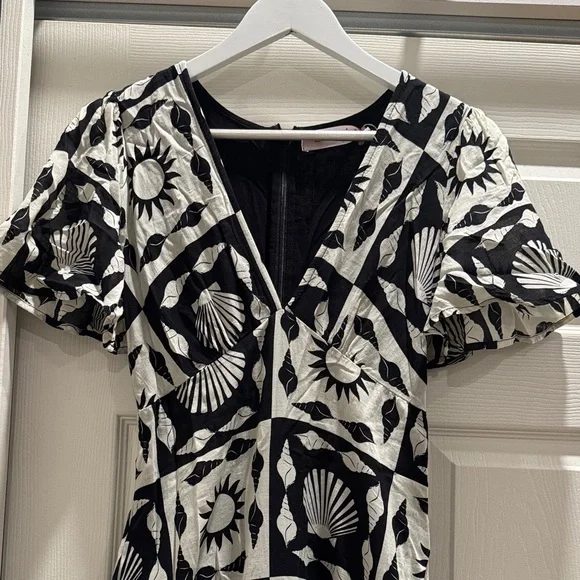 Lisa Says Gah Black & White Floral V-Neck Maxi Dress size xs needs zipper pull - Picture 2 of 6